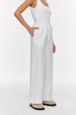 Straight Poplin Pantolon - Beyaz