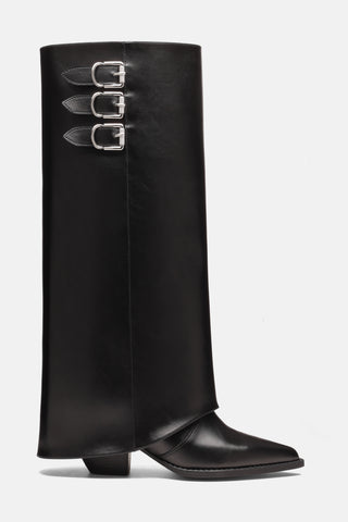 Buckle Block Heel Boots | Aria - Black