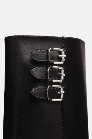 Buckle Block Heel Boots | Aria - Black