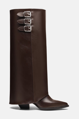 Buckle Block Heel Boots | Aria - Brown