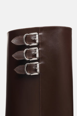 Buckle Block Heel Boots | Aria - Brown