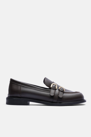 Üç Bantlı Yuvarlak Burun Loafer | Spencer - Kahverengi