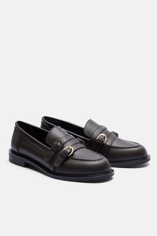 Üç Bantlı Yuvarlak Burun Loafer | Spencer - Kahverengi