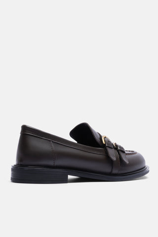 Üç Bantlı Yuvarlak Burun Loafer | Spencer - Kahverengi