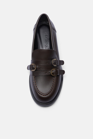 Üç Bantlı Yuvarlak Burun Loafer | Spencer - Kahverengi