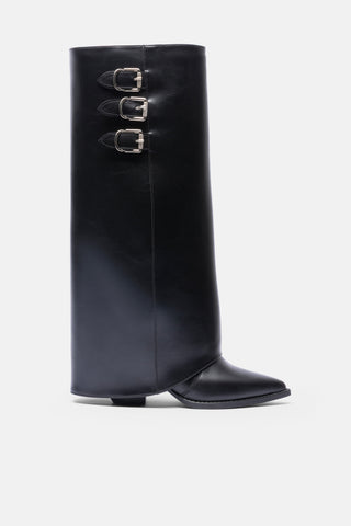 Tokalı Kalın Topuklu Çizme | Aria - Siyah