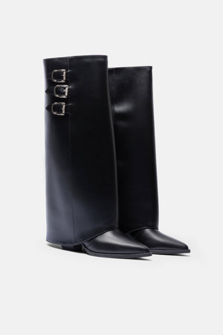 Tokalı Kalın Topuklu Çizme | Aria - Siyah