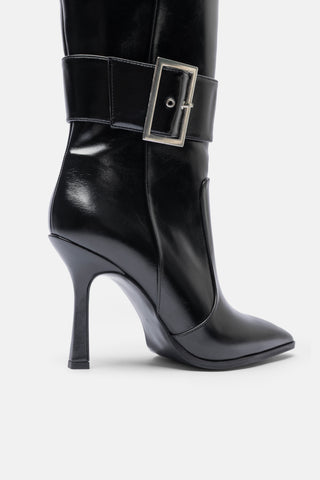 Metal Tokalı İnce Topuklu Çizme | Gala - Siyah