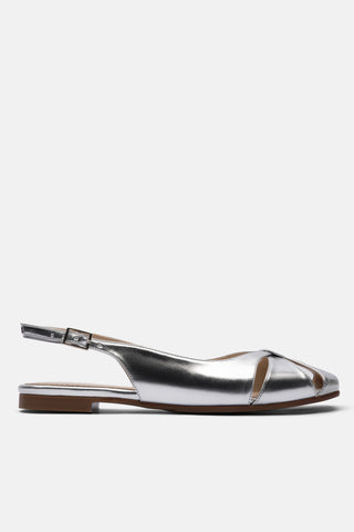 Çapraz Detaylı Düz Kadın Sandalet | Valeri - Gümüş