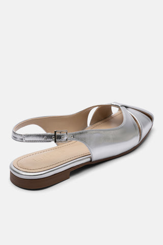 Çapraz Detaylı Düz Kadın Sandalet | Valeri - Gümüş