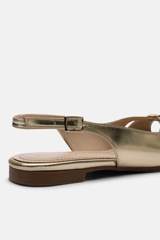 Çapraz Detaylı Düz Kadın Sandalet | Valeri - Gold