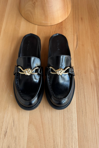 Gold Tokalı Loafer Kadın Terlik | Cess  - Siyah