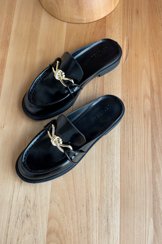 Gold Tokalı Loafer Kadın Terlik | Cess  - Siyah