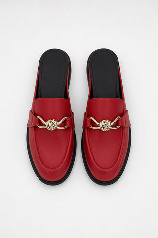 Gold Tokalı Loafer Kadın Terlik | Cess  - Kırmızı