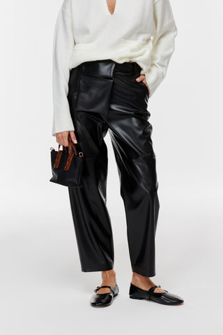 Kemerli Deri Pantolon - Siyah