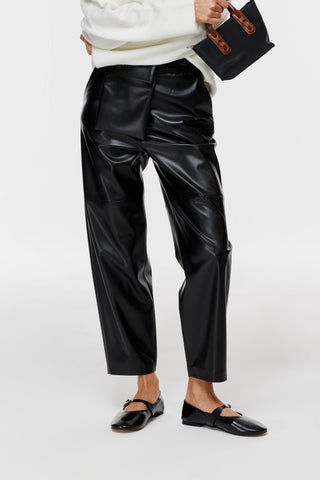 Kemerli Deri Pantolon - Siyah
