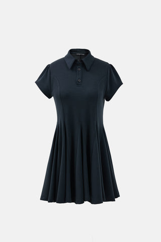 Modal Polo Yaka Elbise - Siyah