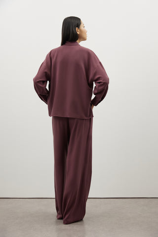 Tencel Geniş Paça Pantolon - Bordo