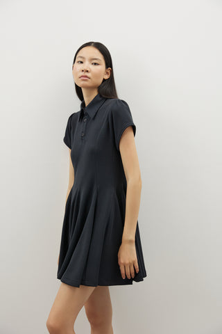 Modal Polo Yaka Elbise - Siyah