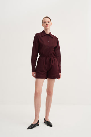 Basic Keten Şort - Bordo