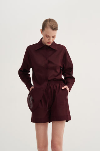 Basic Keten Şort - Bordo