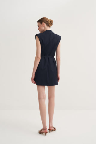 Kolsuz Kemerli Blazer Elbise - Lacivert