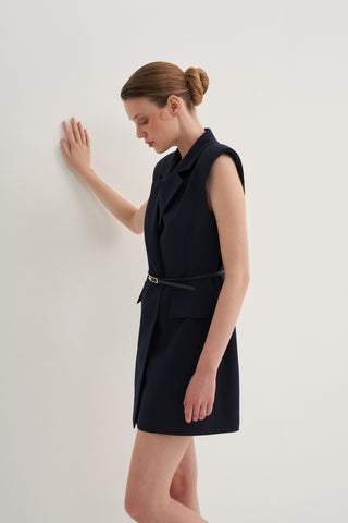 Kolsuz Kemerli Blazer Elbise - Lacivert