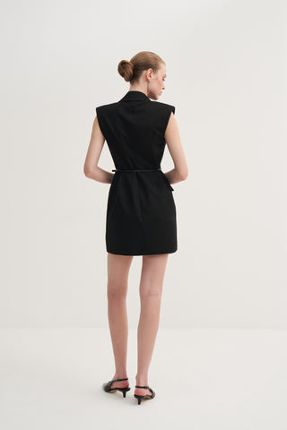 Kolsuz Kemerli Blazer Elbise - Siyah