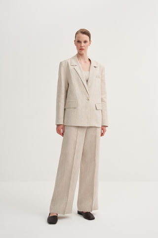 Oversize Keten Fit Blazer - Bej
