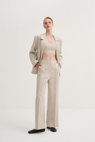 Oversize Keten Fit Blazer - Bej