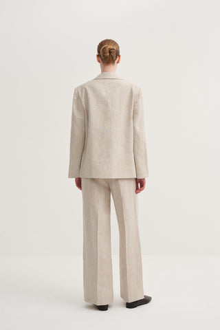 Oversize Keten Fit Blazer - Bej
