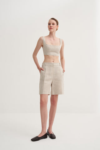 Kare Yaka Keten Bralet - Bej