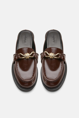 Gold Tokalı Loafer Kadın Terlik | Cess  - Kahverengi