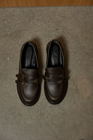 Üç Bantlı Yuvarlak Burun Loafer | Spencer - Kahverengi